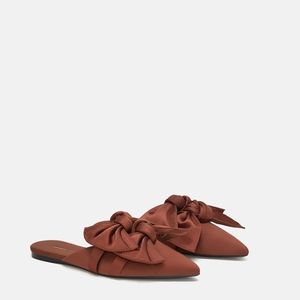 ZARA SATIN RUST MULE FLATS WITH BOW